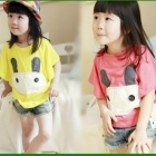 2012夏款童装全棉正品可爱时尚淑女 兔子贴布女童蝙蝠衫