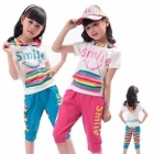 儿童节特价2012新款女童装夏款彩虹条纹韩版中大童运动套
