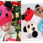 韩版男女儿童帽子婴儿宝宝帽子毛线熊猫帽